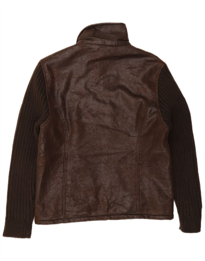 Vintage Ανδρικό δερμάτινο μπουφάν UK 36 Small Brown Colourblock Πολυεστέρας