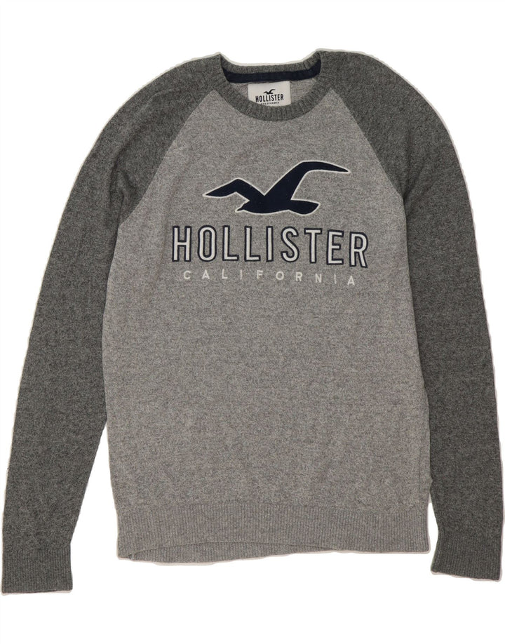 HOLLISTER Mens Graphic Crew Neck Jumper Sweater Medium Grey Cotton Vintage Hollister and Second-Hand Hollister from Messina Hembry 