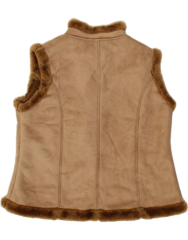 VINTAGE Girls Sherpa Gilet 14-15 Years Medium Brown Colourblock Polyester