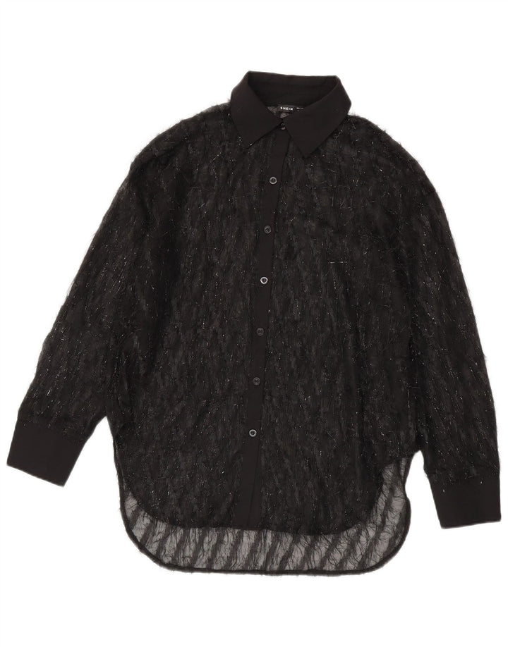 Shein Womens See Through Oversized πουκάμισο μπλούζα UK 10 Small Black