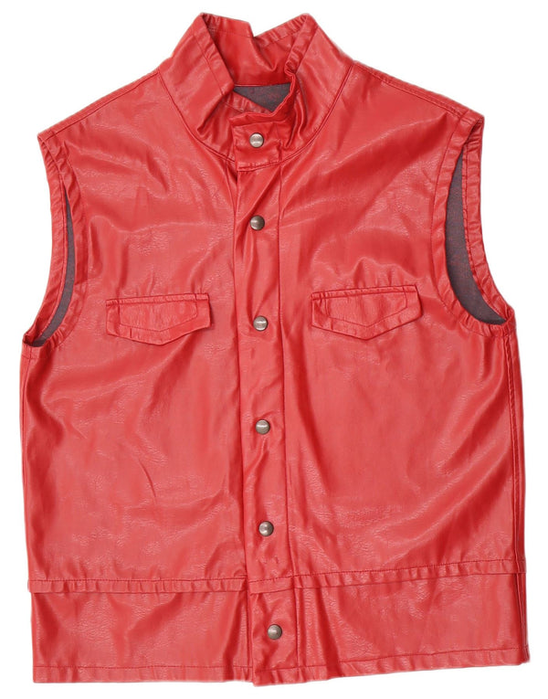 Vintage Γυναικείο Faux Leather Gilet UK 16 Large Red