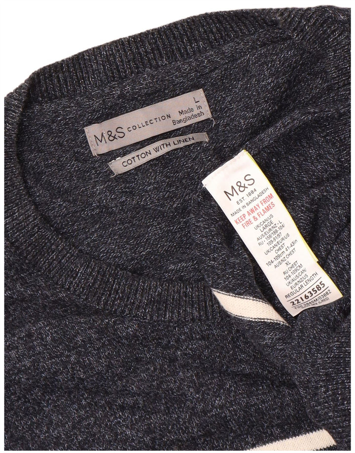 Marks & Spencer Ανδρικό πουλόβερ με λαιμόκοψη μεγάλου μπλε ριγέ