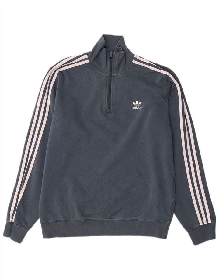 Ανδρικό φούτερ Adidas με φερμουάρ, μεσαίο βαμβακερό γκρι