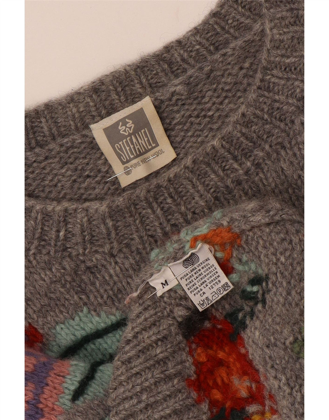 STEFANEL Γυναικείο πουλόβερ με λαιμόκαυστο UK 14 Medium Grey Floral