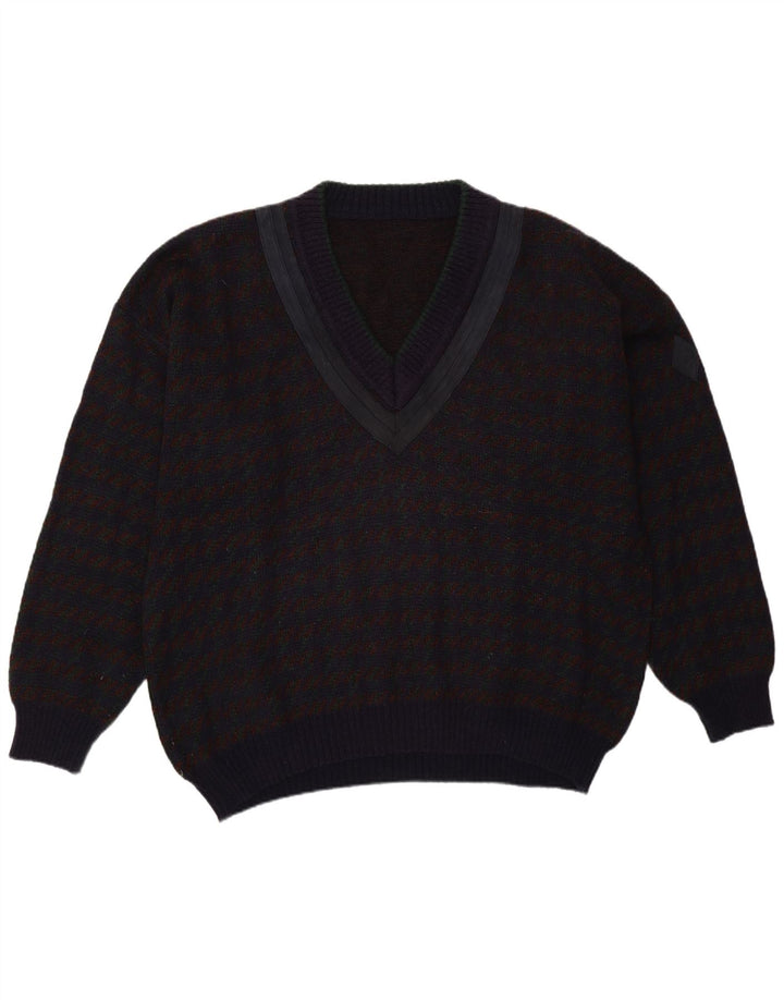 Vintage Ανδρικό πουλόβερ με V λαιμόκοψη XL Μωβ Check