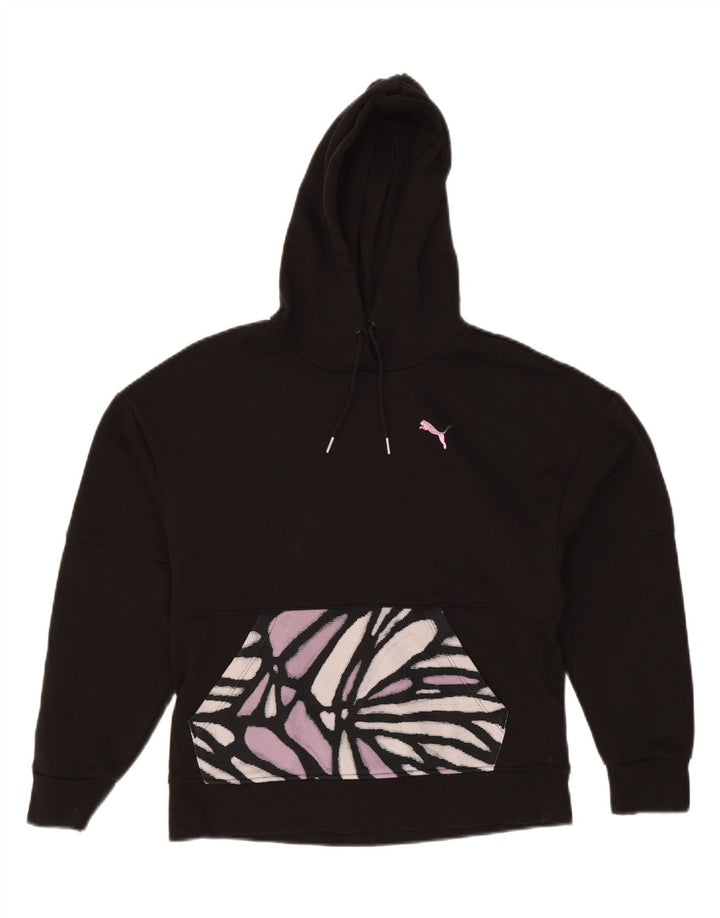 PUMA Womens Oversized Abstract Pattern Hoodie Jumper UK 10 Small Black Vintage Puma and Second-Hand Puma from Messina Hembry 