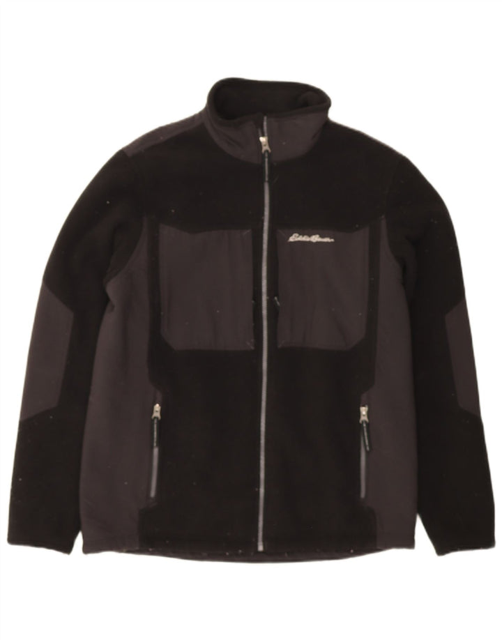 EDDIE BAUER Mens Fleece Jacket UK 38 Medium Black Colourblock Polyester