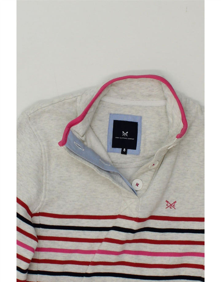 CREW CLOTHING Womens Button Neck Sweatshirt Jumper UK 8 Small Grey Striped Vintage Crew Clothing and Second-Hand Crew Clothing from Messina Hembry 