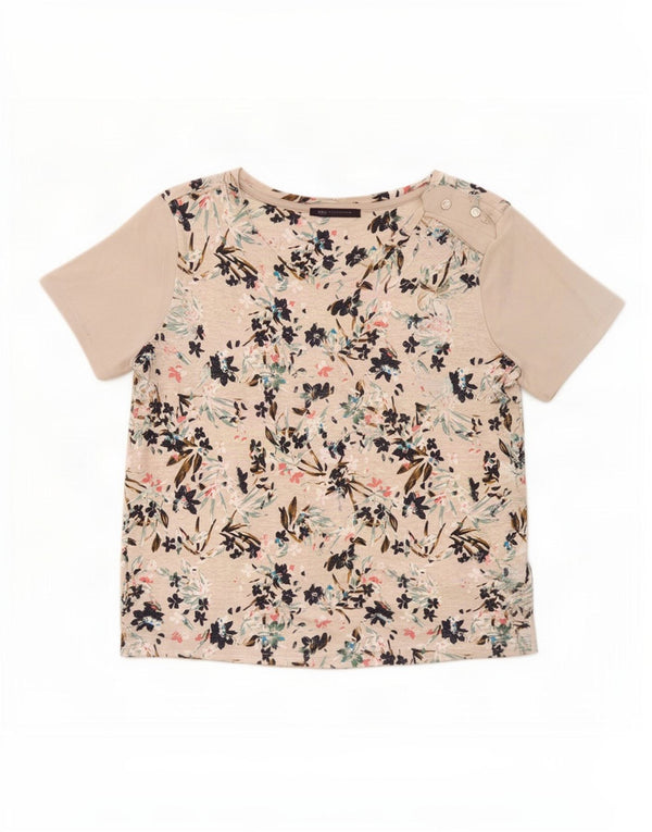 Marks & Spencer Γυναικείο T-Shirt Top UK 14 Large Beige Floral Viscose