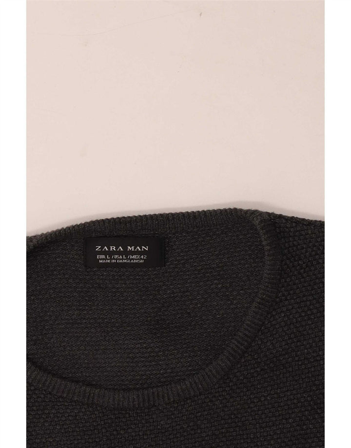 Ανδρικό πουλόβερ Zara Crew Neck Jumper Large Grey