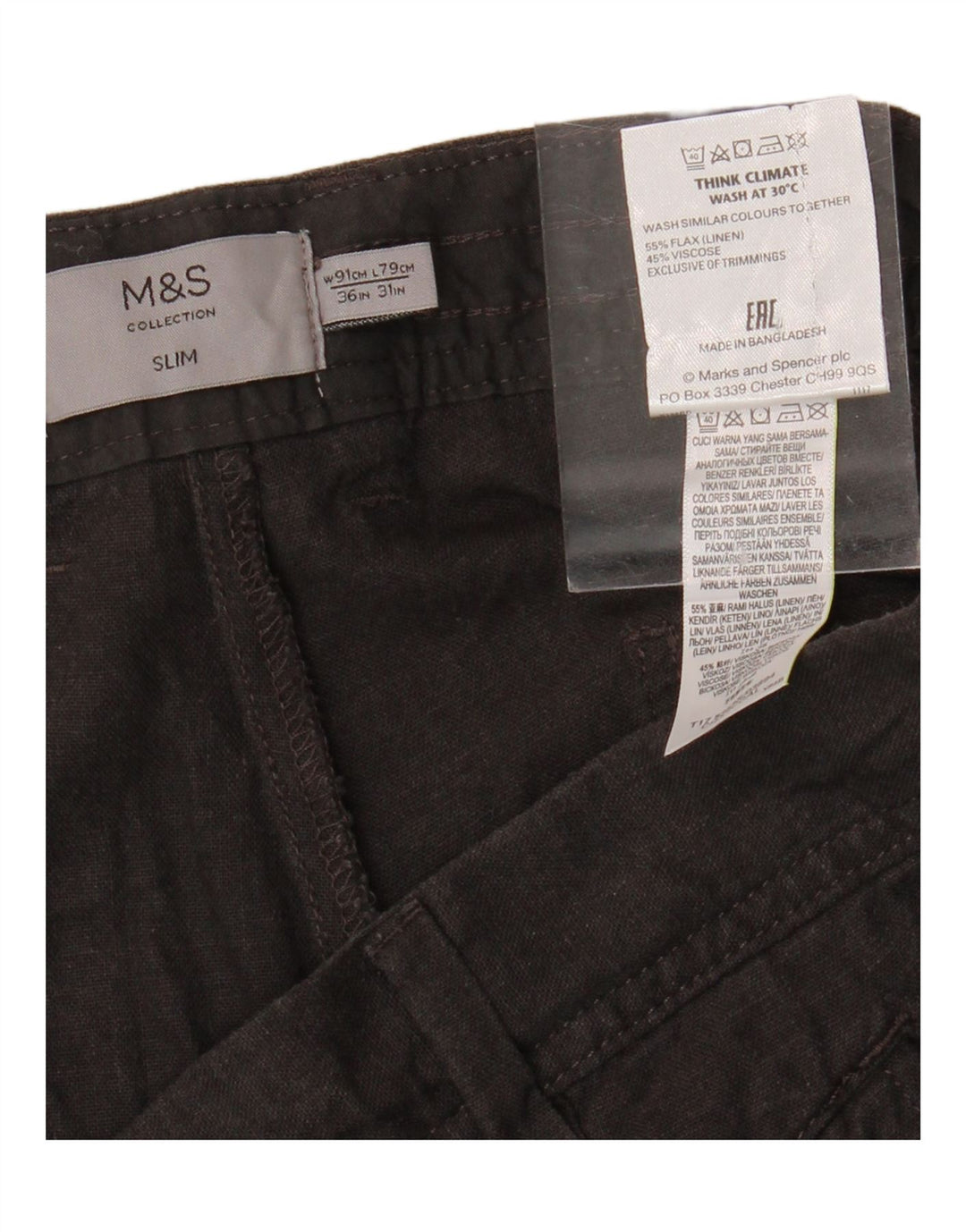 MARKS & SPENCER Ανδρικό λεπτό παντελόνι Chino W36 L25 Γκρι λινό