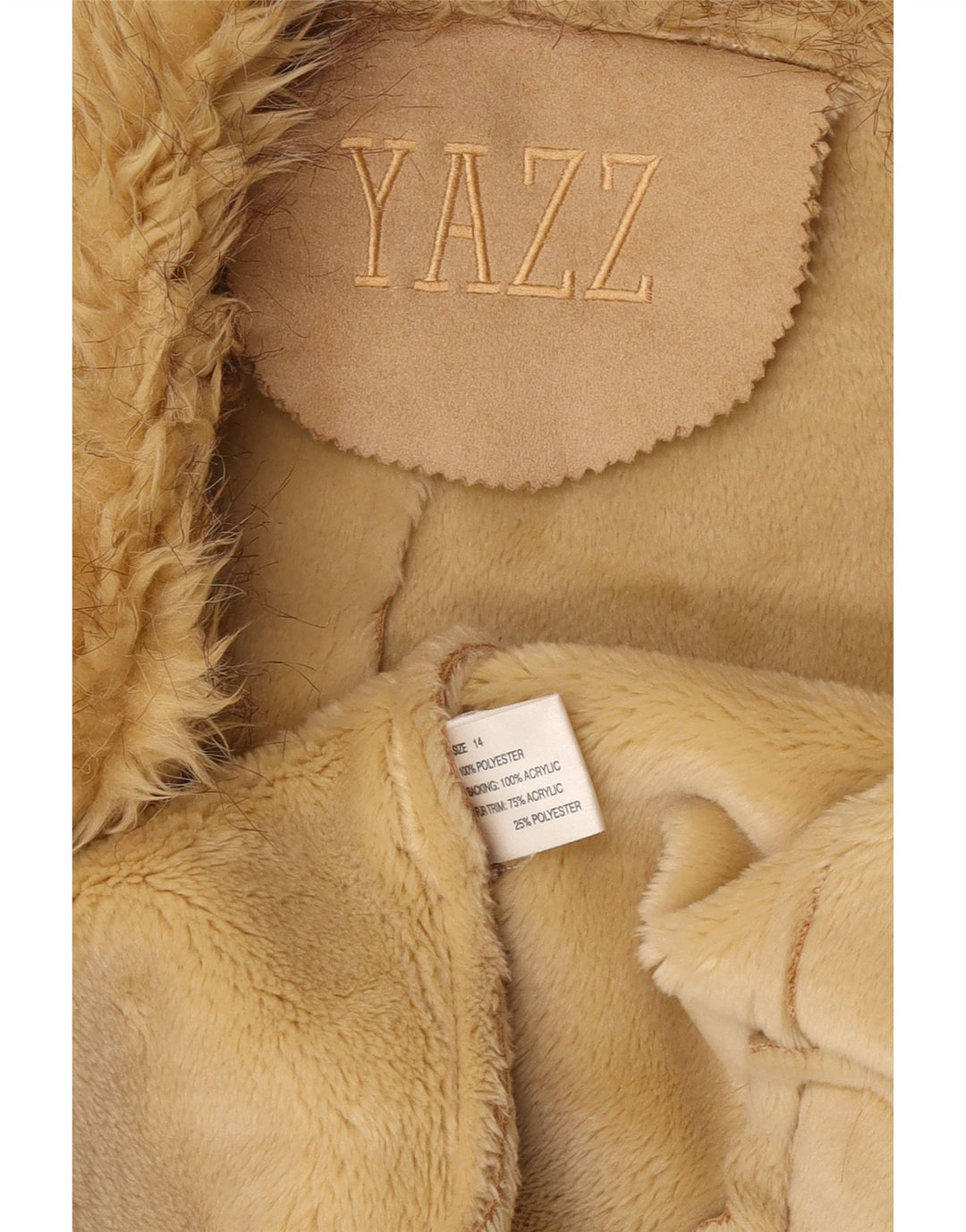 Vintage Γυναικείο Open Sherpa Jacket UK 14 Large Beige Polyester