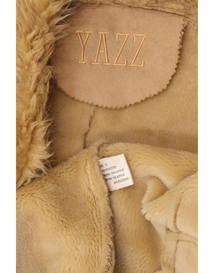 Vintage Γυναικείο Open Sherpa Jacket UK 14 Large Beige Polyester