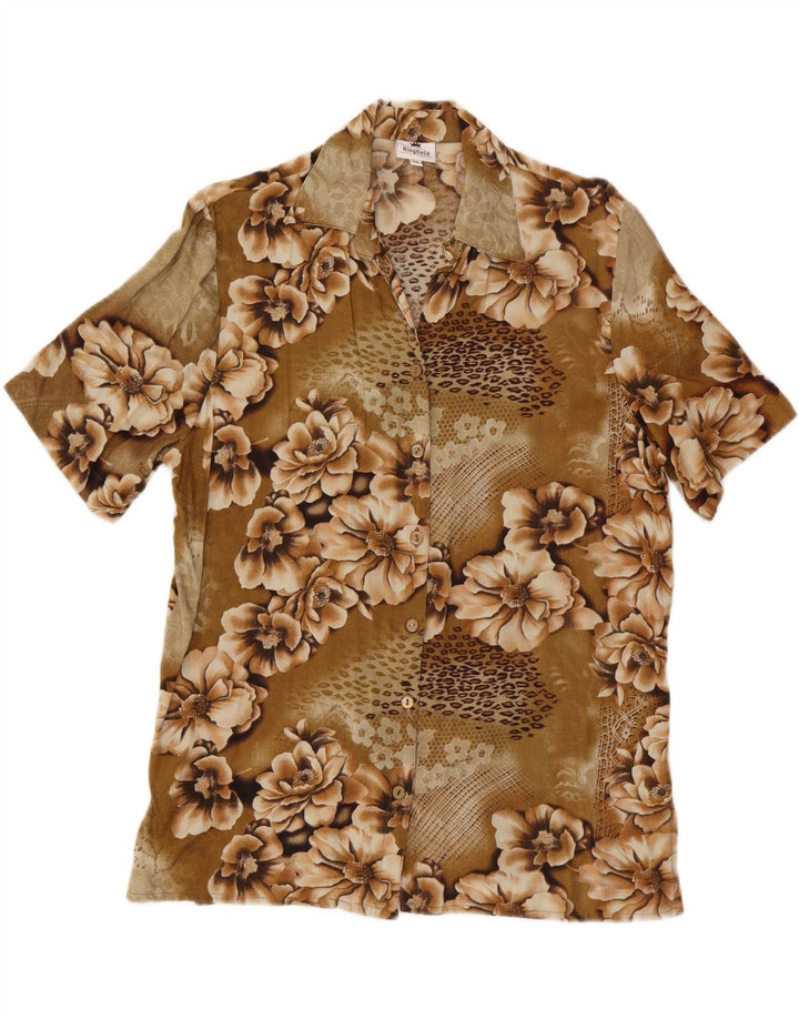 KINGFIELD Womens Short Sleeve Shirt EU 40 Medium Beige Floral Viscose Vintage Kingfield and Second-Hand Kingfield from Messina Hembry 