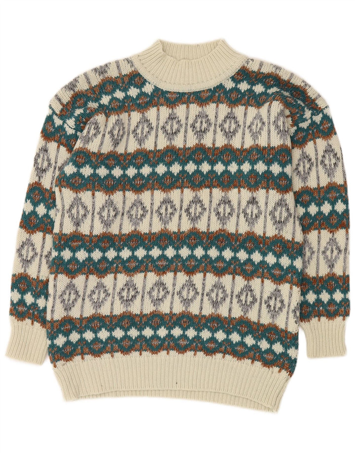 Ανδρικό πουλόβερ με λαιμό χελώνα VINTAGE Medium White Fair Isle
