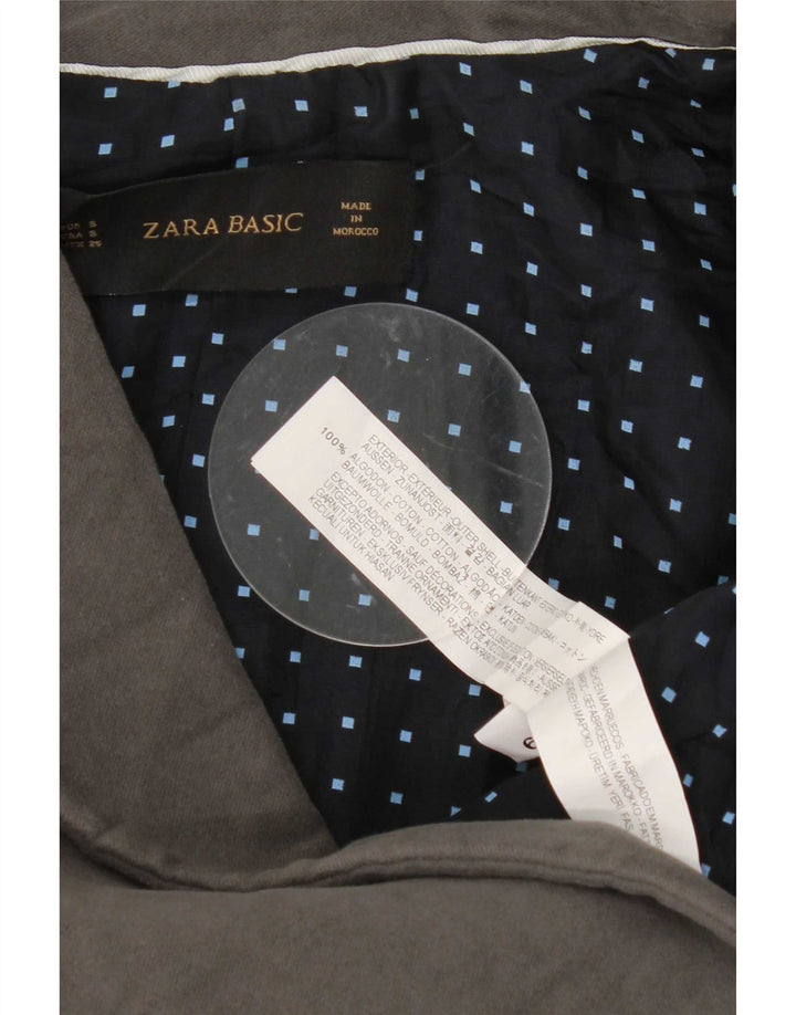 Zara Γυναικείο σακάκι 1 κουμπιού blazer UK 10 μικρό γκρι βαμβακερό