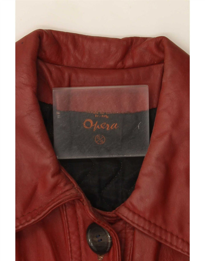 Όπερα Γυναικείο Δερμάτινο Παλτό UK 10 Small Burgundy Classic