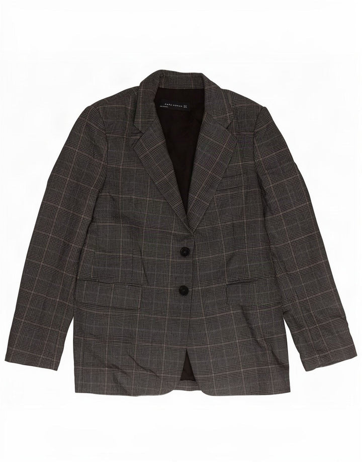 Zara Γυναικείο μπουφάν blazer UK 10 Small Grey Houndstooth Polyester