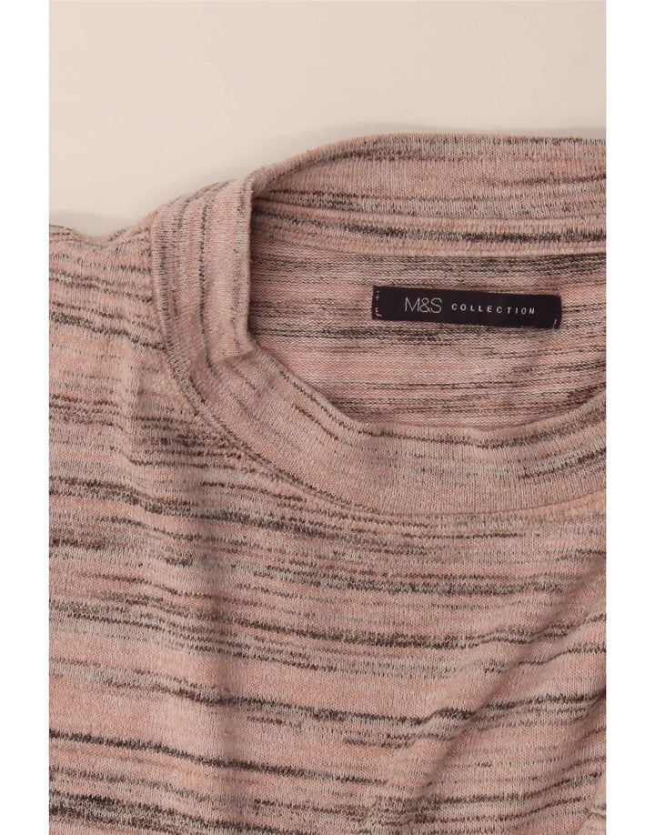 Marks & Spencer Γυναικείο πουλόβερ με λαιμόκοψη UK 12 μεσαίου ροζ ριγέ
