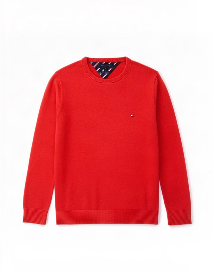Ανδρικό πουλόβερ με λαιμόκοψη Tommy Hilfiger Μικρό βαμβακερό κόκκινο