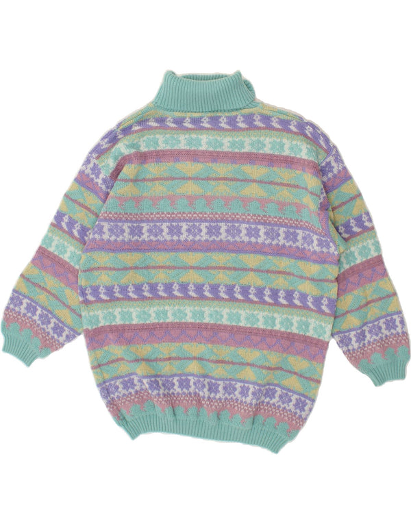 VINTAGE Womens Roll Neck Jumper Sweater UK 10 Small Turquoise Fair Isle