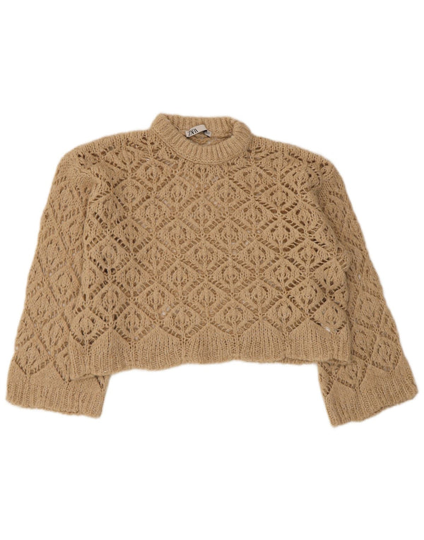 Zara γυναικείο υπερμεγέθη πουλόβερ Crop Crew Neck Jumper UK 10 Small Beige