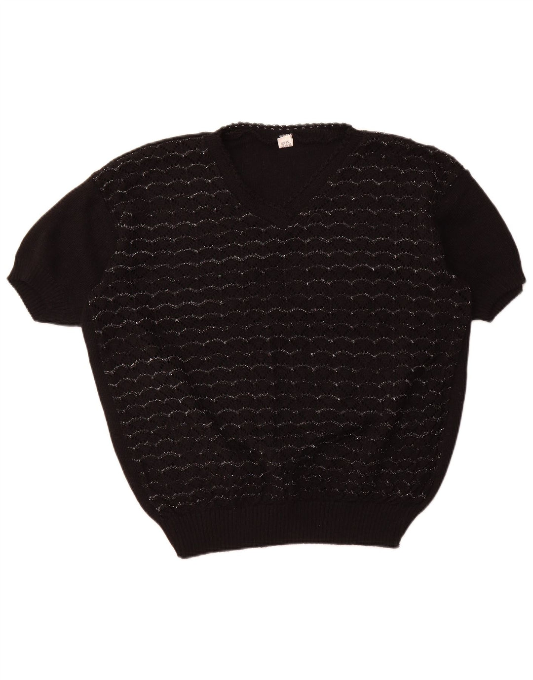 VINTAGE Γυναικείο πουλόβερ με κοντό μανίκι V λαιμόκοψη UK 18 XL μαύρο ριγέ