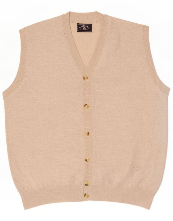 Navigare Mens Sleeveless Cardigan Sweater XL Beige Merino Wool