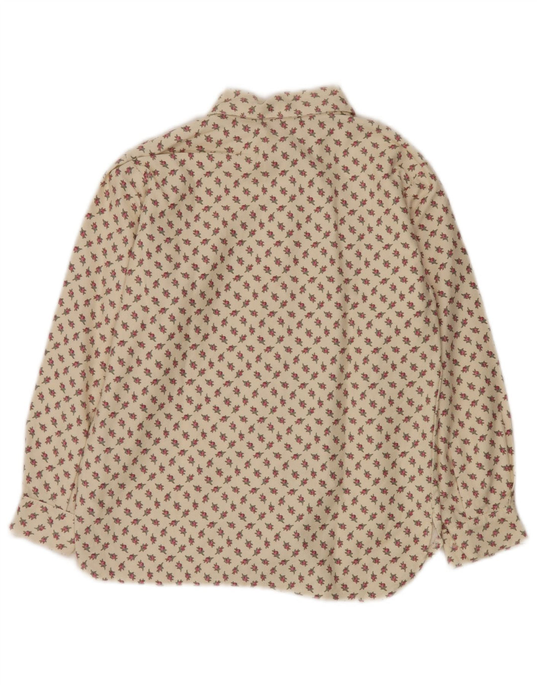 VINTAGE Γυναικείο Πουκάμισο Μπλούζα UK 10 Small Beige Floral Βαμβακερό