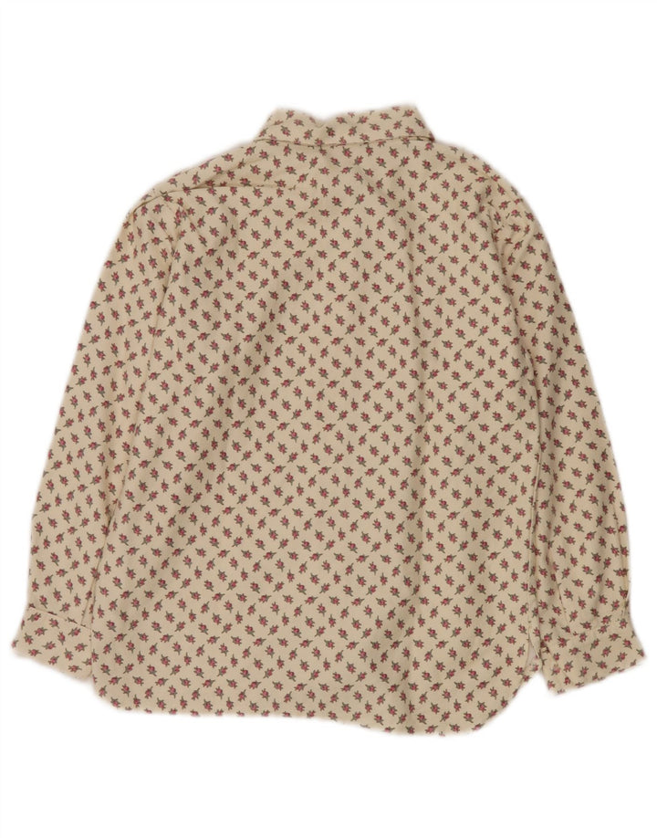 VINTAGE Γυναικείο Πουκάμισο Μπλούζα UK 10 Small Beige Floral Βαμβακερό