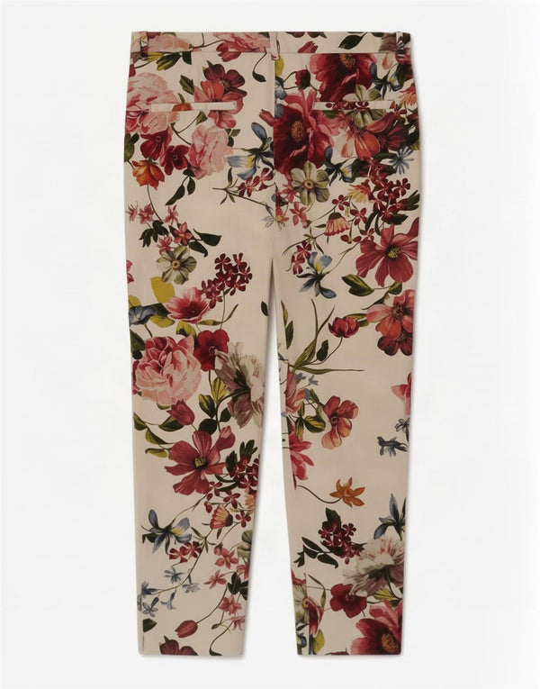 Zara Womens Cropped Trousers EU 38 Small W28 L25 White Floral Cotton