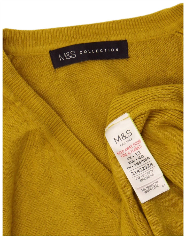MARKS & SPENCER Womens V-Neck Jumper Sweater UK 12 Medium Yellow Acrylic