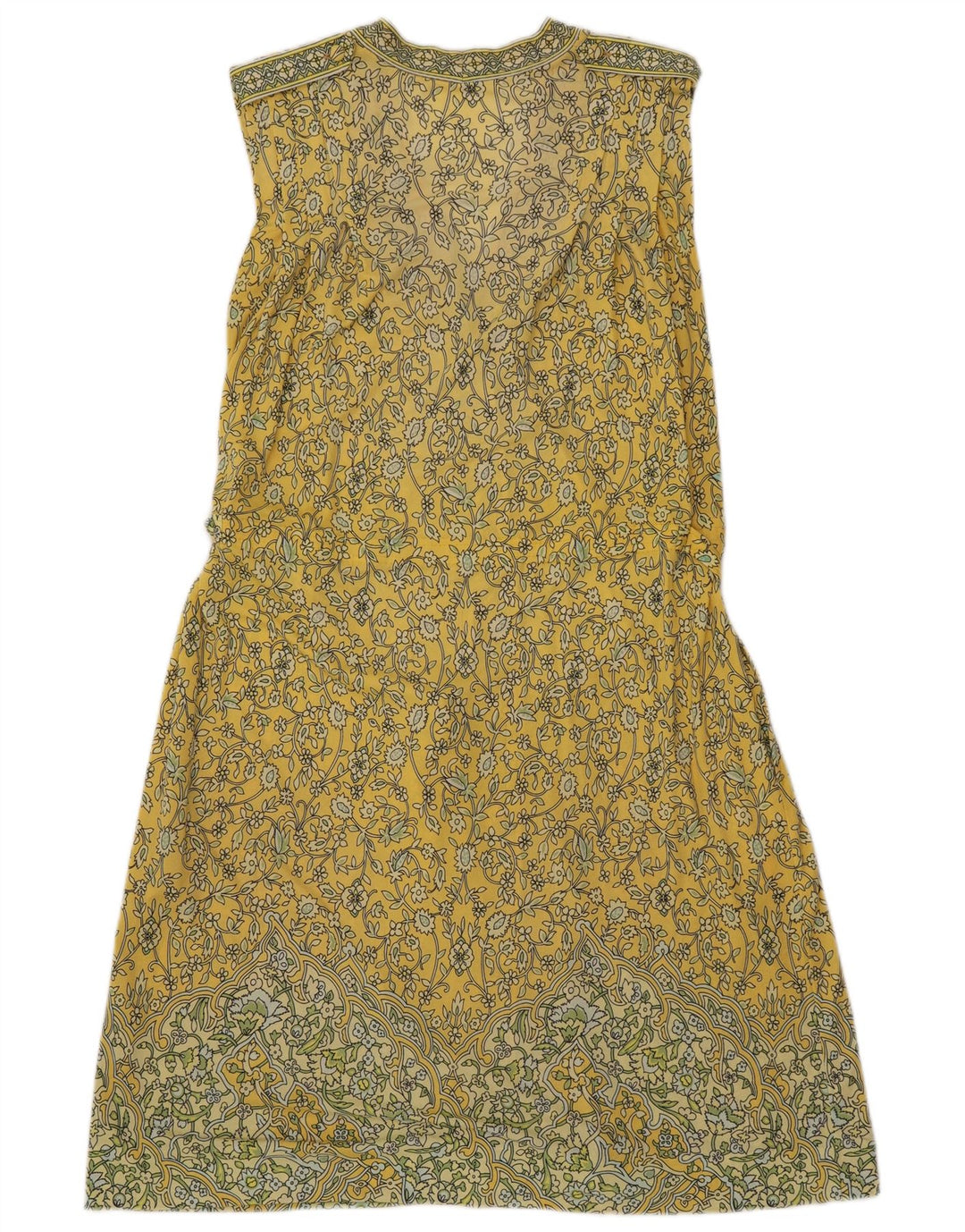 Vintage γυναικείο αμάνικο φαρδύ φόρεμα Basic IT 42 Medium Yellow Paisley