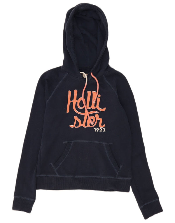 Hollister Γυναικείο Γραφικό Hoodie Jumper UK 10 Small Navy Blue Cotton