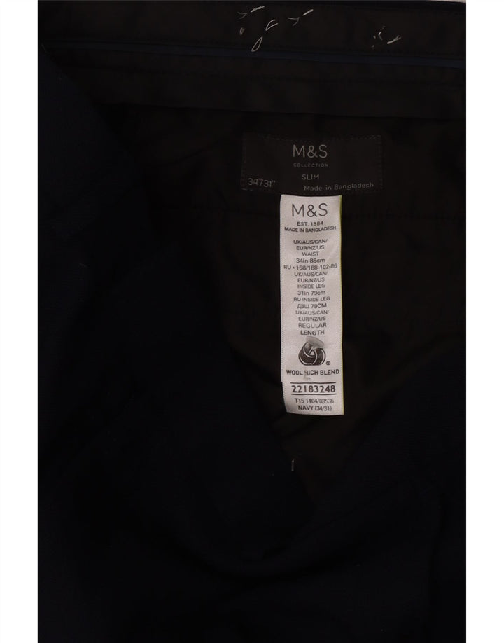 Marks & Spencer Ανδρικό Slim Suit Παντελόνι W34 L31 Navy Blue Wool