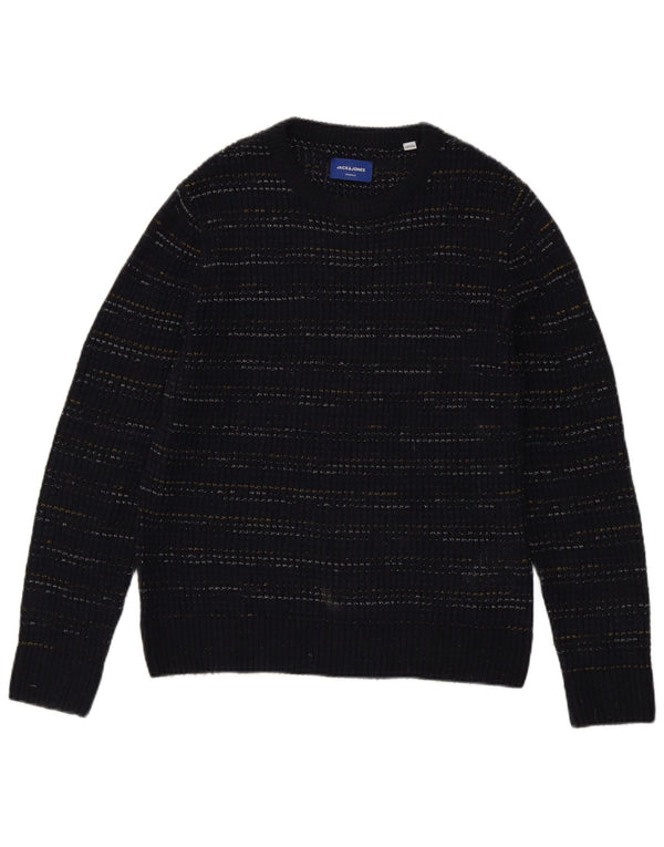 Jack & Jones Mens Boat Neck Jumper Sweater Medium Navy Blue Pinstripe