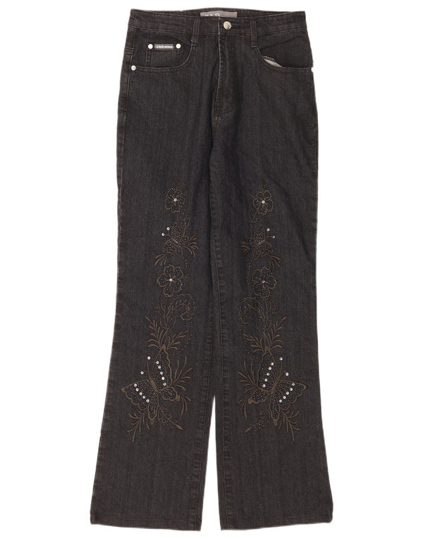 Vintage γυναικείο τζιν μποτάκι IT 42 Medium W28 L30 Γκρι φλοράλ βαμβακερό