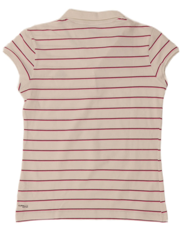 ADIDAS Γυναικείο Clima 365 Polo πουκάμισο UK 16 μεγάλο λευκό ριγέ βαμβακερό