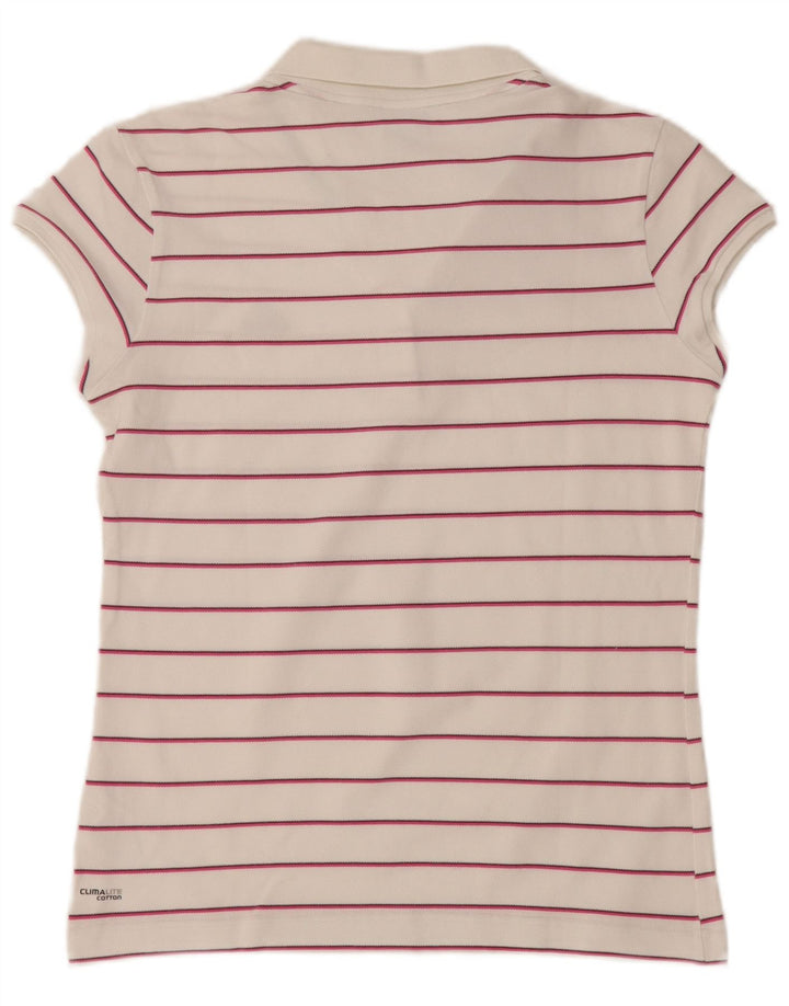 ADIDAS Γυναικείο Clima 365 Polo πουκάμισο UK 16 μεγάλο λευκό ριγέ βαμβακερό