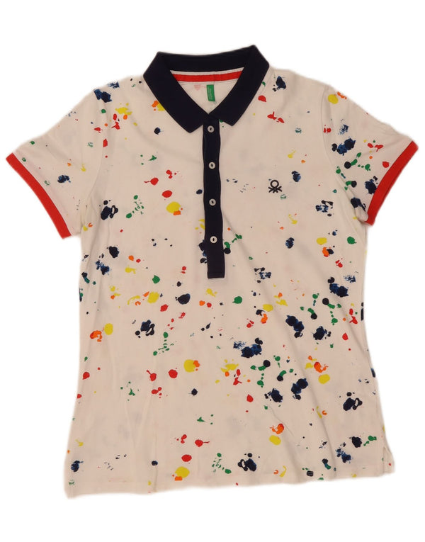 Γυναικείο μπλουζάκι πόλο Benetton UK 14 Medium White Tie Dye Cotton
