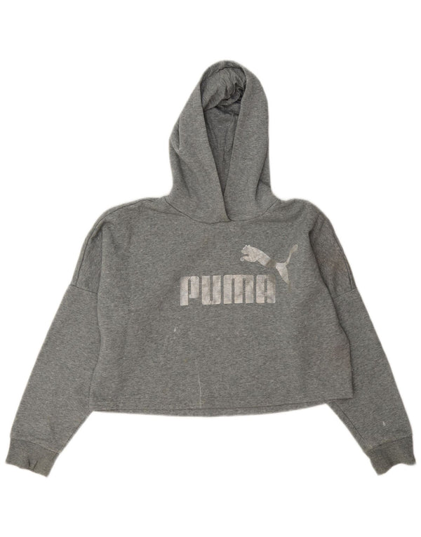 Puma Girls Crop Graphic Hoodie Jumper 11-12 ετών Βαμβάκι με γκρι φλύκταινες