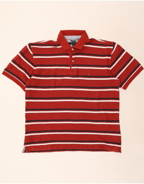Ανδρικό μπλουζάκι πόλο Tommy Hilfiger XL Κόκκινο βαμβακερό ριγέ