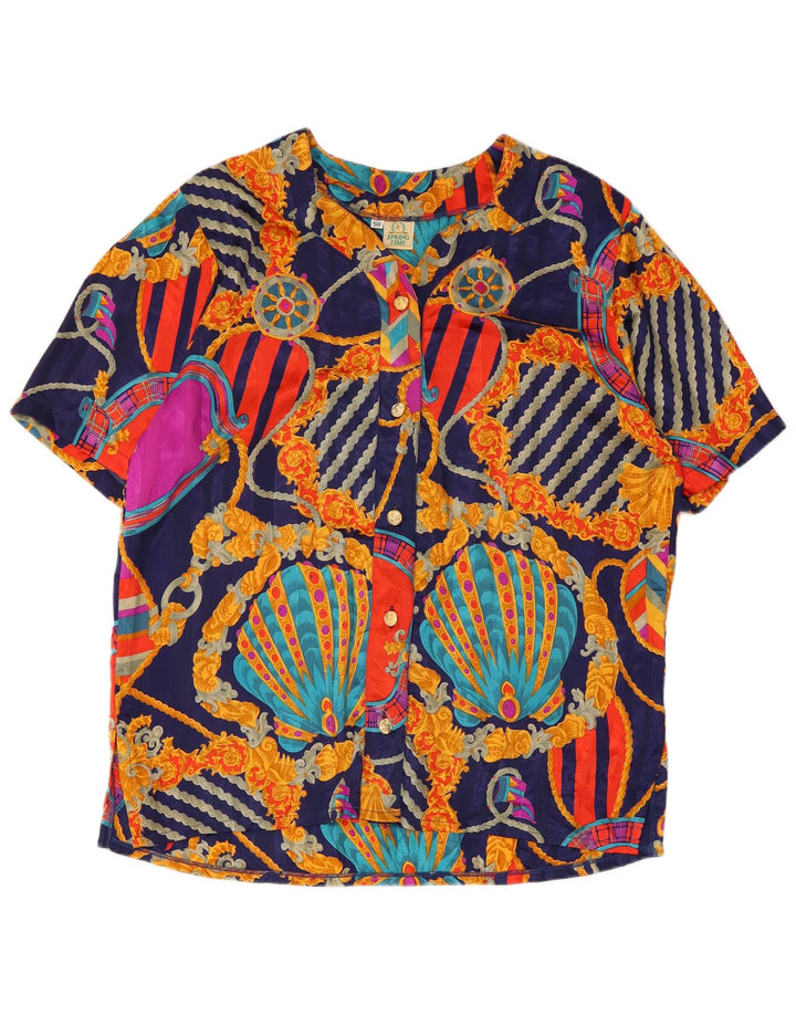 Vintage Γυναικείο πουκάμισο Abstract Pattern Μπλούζα IT 50 XL Navy Blue