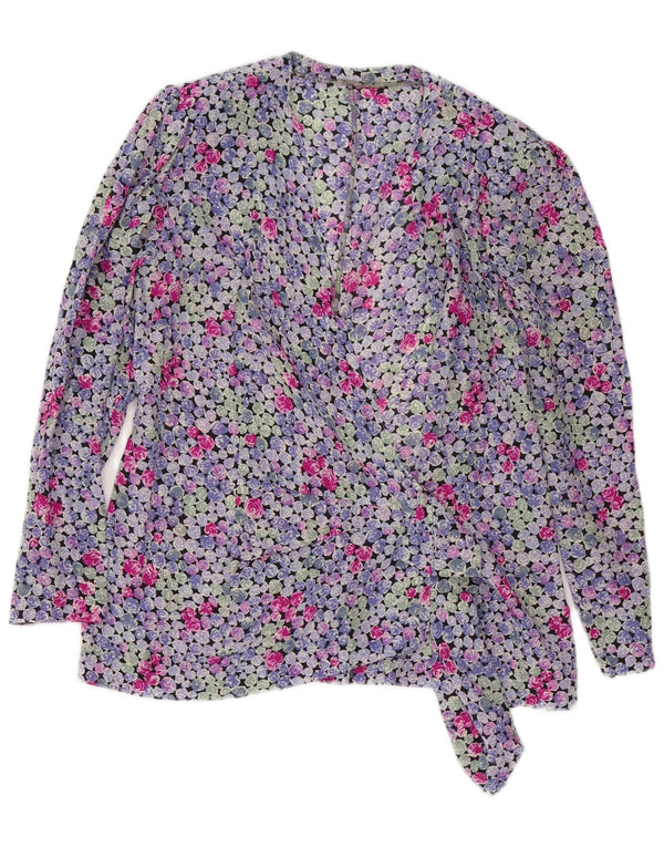 Vintage γυναικείο πουκάμισο wrap μπλούζα UK 16 Large πολύχρωμο Floral