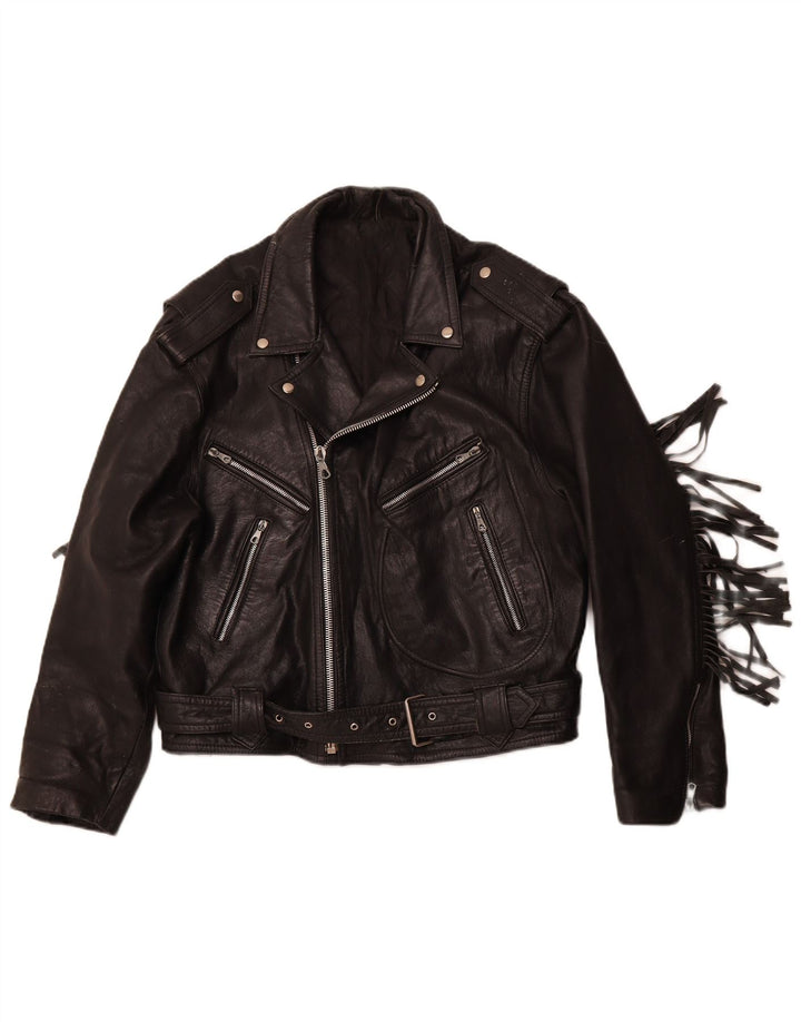 VINTAGE Γυναικείο Δερμάτινο Μπουφάν Biker UK 14 Μεσαίο Μαύρο Δερμάτινο