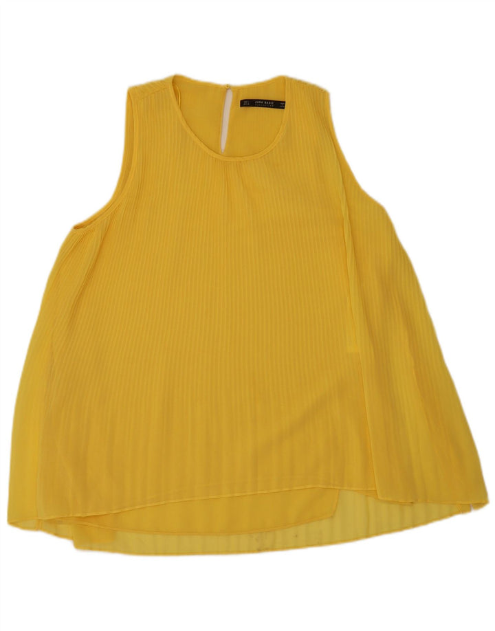 Zara Γυναικεία Αμάνικη Μπλούζα Τοπ UK 16 Large Yellow Polyester