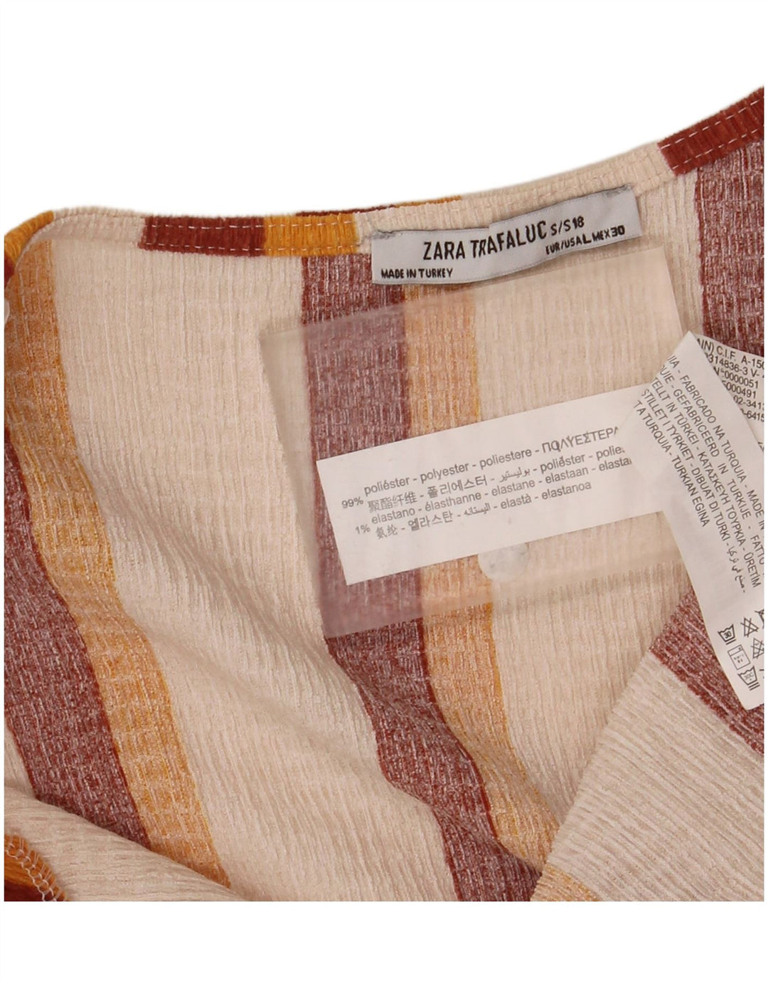 Zara Γυναικεία μπλούζα Trafaluc Top UK 14 Large Off White ριγέ πολυεστέρας