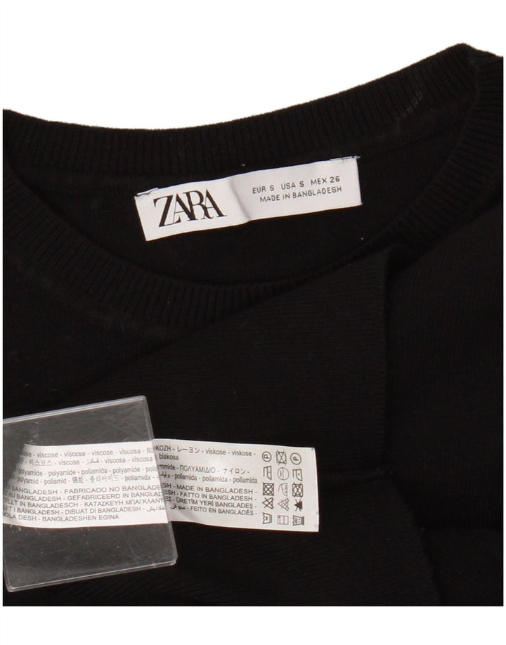 Zara Γυναικείο Crop Top μακρυμάνικο UK 8 Small Black Viscose