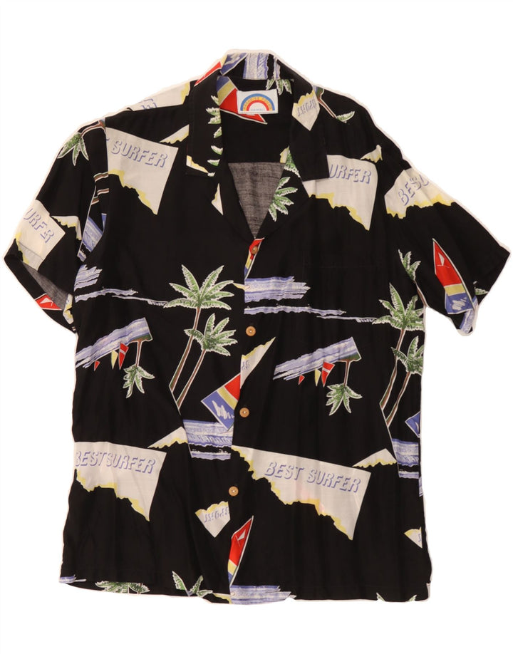 PARADISE BLUE Mens Graphic Short Sleeve Shirt Medium Black Hawaiian Vintage Paradise Blue and Second-Hand Paradise Blue from Messina Hembry 