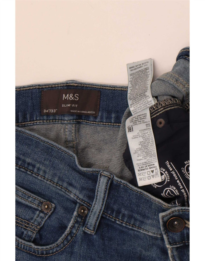 Ανδρικό Slim Jeans Marks & Spencer W34 L33 Blue Cotton
